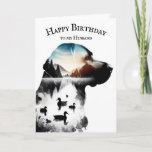 Labrador Retriever Birthday for Husband Karte<br><div class="desc">Doppelte Belichtung einer Labrador Retriever Profil Silhouette mit Enten und einer Bergszene abgeschieden auf weißem Hintergrund. Der Text ist bearbeitbar.</div>