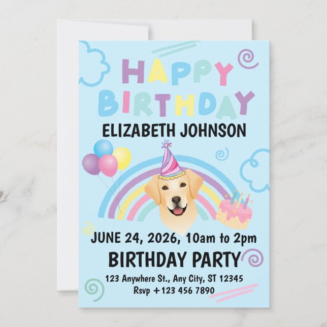 Labrador Retriever Birthday Invitation Blue Einladung (Vorderseite)