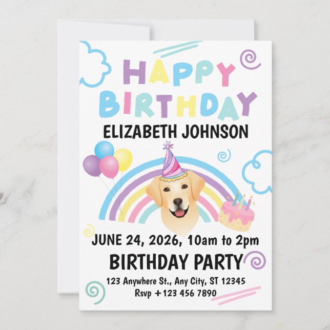Labrador Retriever Birthday Invitation White (Devant)