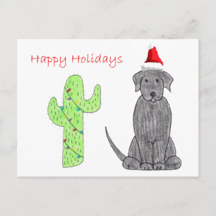 Labrador Retriever Black Cactus Christmas Feiertagspostkarte
