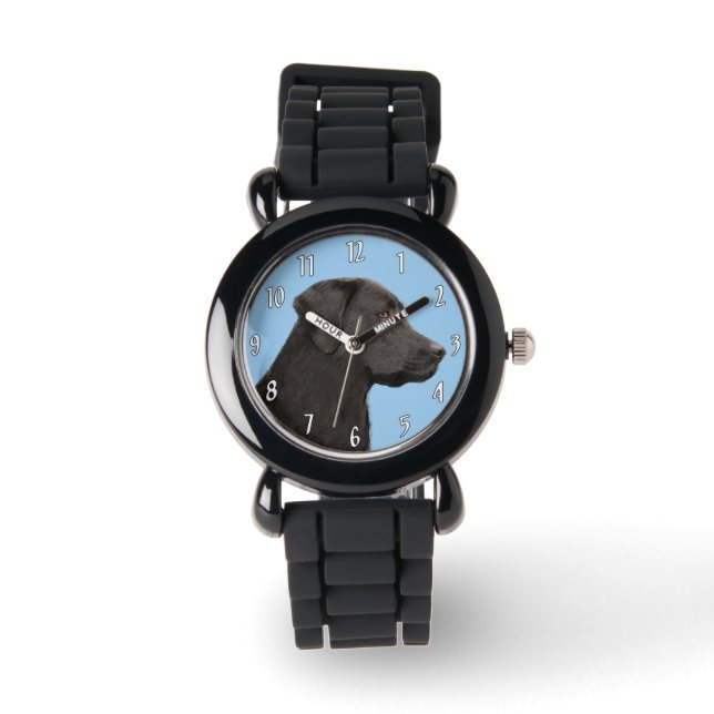 Labrador Retriever Black Painting Original Dog Art Armbanduhr (Vorderseite)