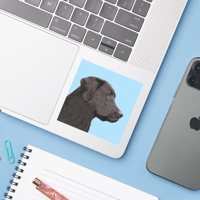 Labrador Retriever Black Painting Original Dog Art Aufkleber (Laptop mit iPhone)