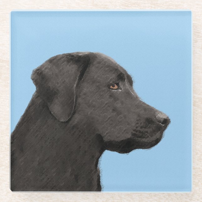 Labrador Retriever Black Painting Original Dog Art Glasuntersetzer (Vorderseite)