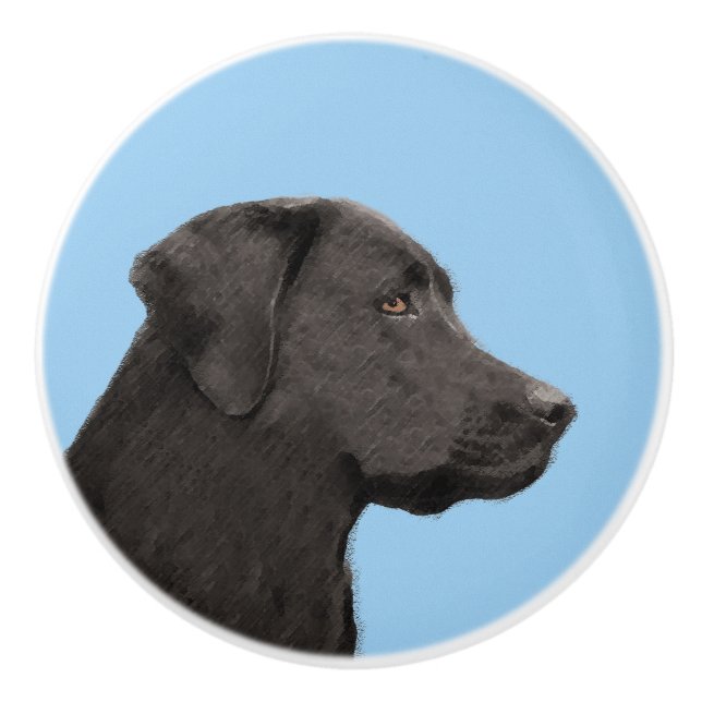 Labrador Retriever Black Painting Original Dog Art Keramikknauf (Vorderseite)