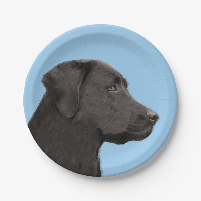 Labrador Retriever Black Painting Original Dog Art Pappteller (Vorderseite)