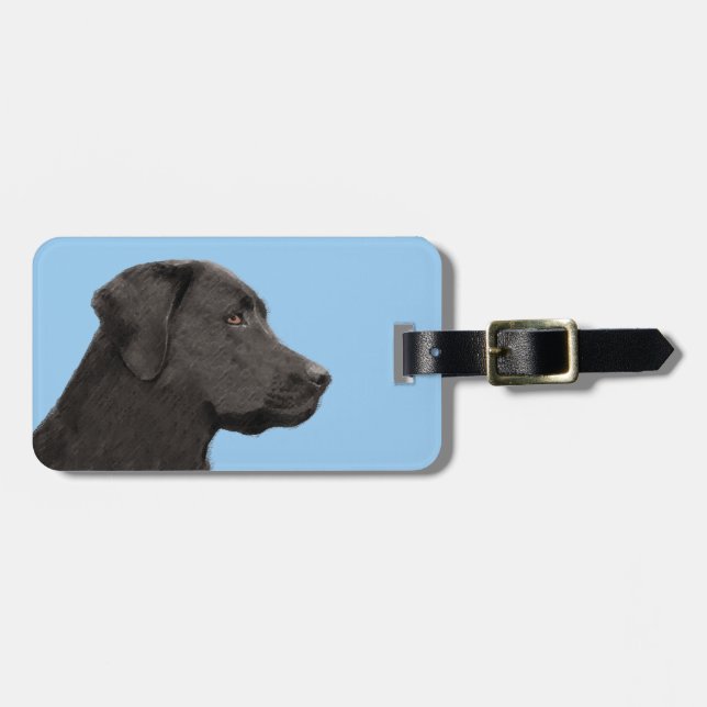 Labrador Retriever Black Painting Original Hund Ar Gepäckanhänger (Vorderseite horizontal)