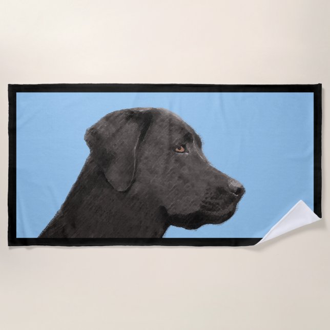 Labrador Retriever Black Painting Original Hund Ar Strandtuch (Vorderseite)