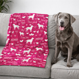 Labrador Retriever Blanket with Heart Doodles  Fleecedecke