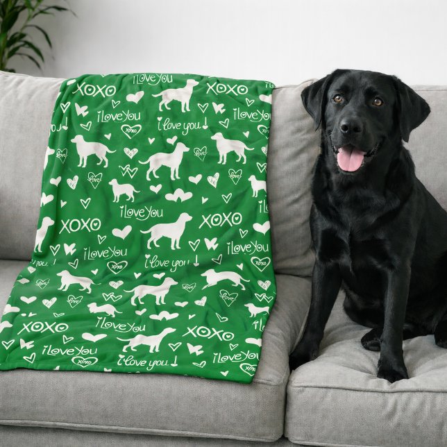 Labrador Retriever Blanket with Heart Doodles  Fleecedecke (Green blanket - Lab Retriever )