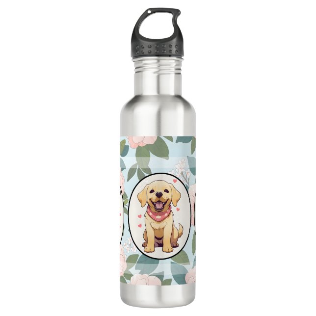 Labrador Retriever Blume Hintergrund Edelstahlflasche (Vorderseite)