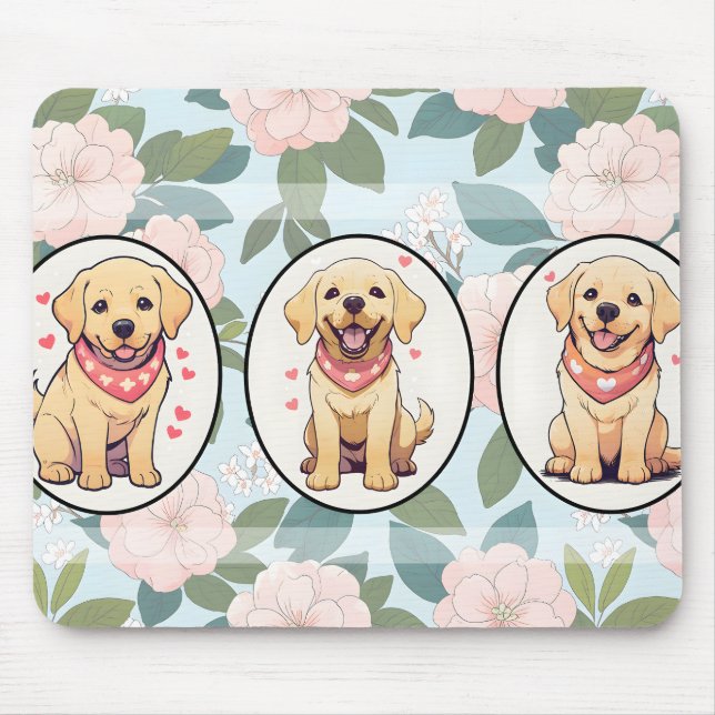 Labrador Retriever Blume Hintergrund Mousepad (Vorne)