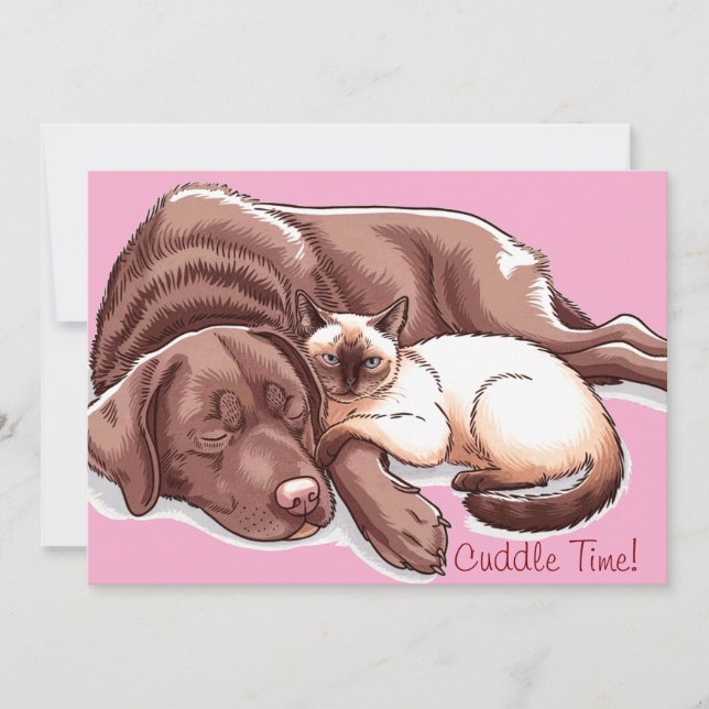 Labrador Retriever Chien Chat Cuddle Carte de vaca (Devant)
