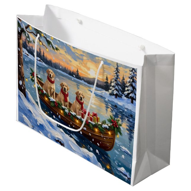 Labrador Retriever Christmas Boat Holiday Große Geschenktüte (Vorderseite Schrägansicht)