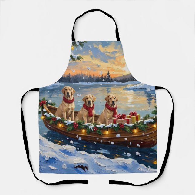 Labrador Retriever Christmas Boat Holiday Schürze (Vorderseite)
