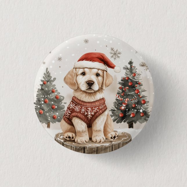 Labrador Retriever Christmas Dog Button (Vorderseite)