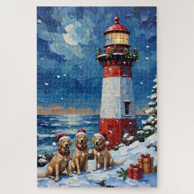 Labrador Retriever Christmas Lighthouse Holiday (Vertikal)
