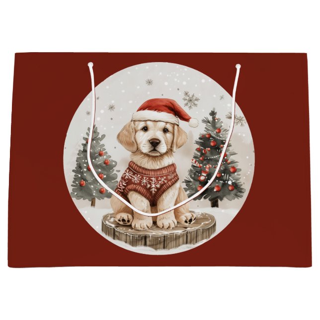 Labrador Retriever Christmas Puppy Große Geschenktüte (Vorderseite)