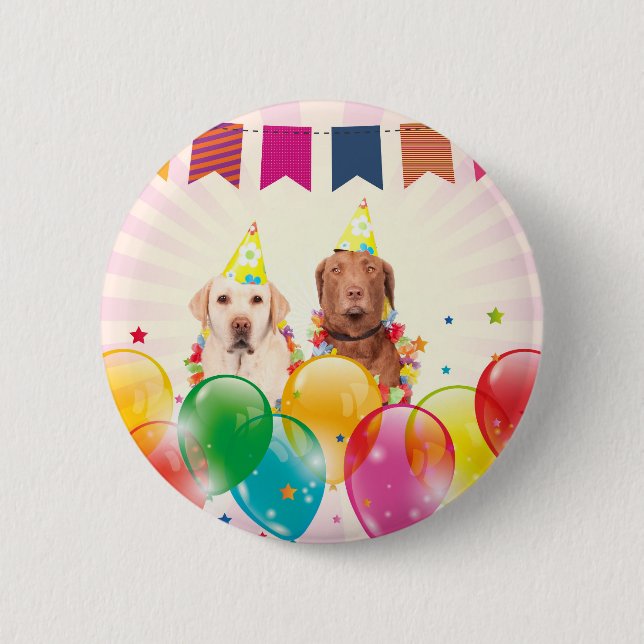 Labrador Retriever Dog Balloons Geburtstag Button (Vorderseite)
