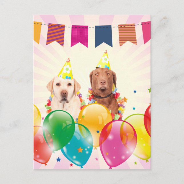 Labrador Retriever Dog Balloons Geburtstag Postkarte (Vorderseite)
