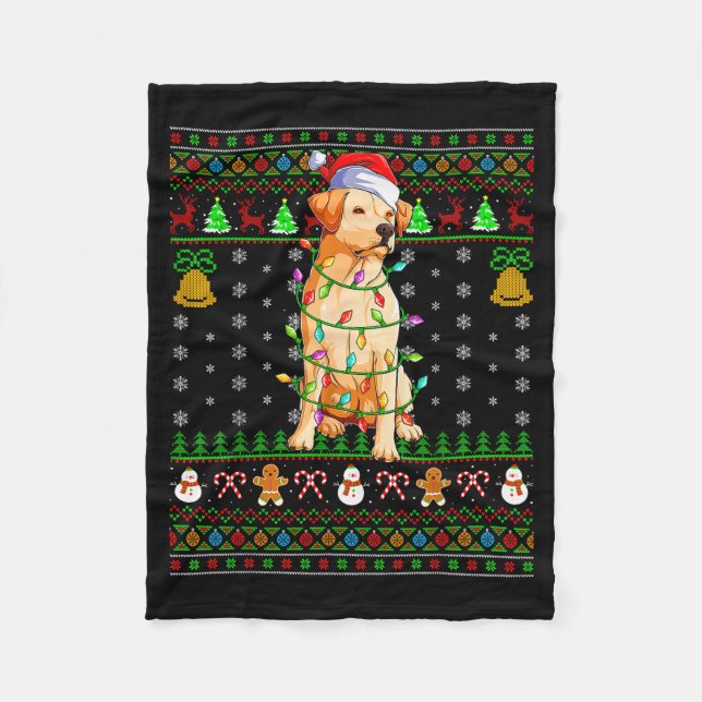 Labrador Retriever Dog Christmas Lights Ugly Sweat Fleecedecke (Vorderseite)