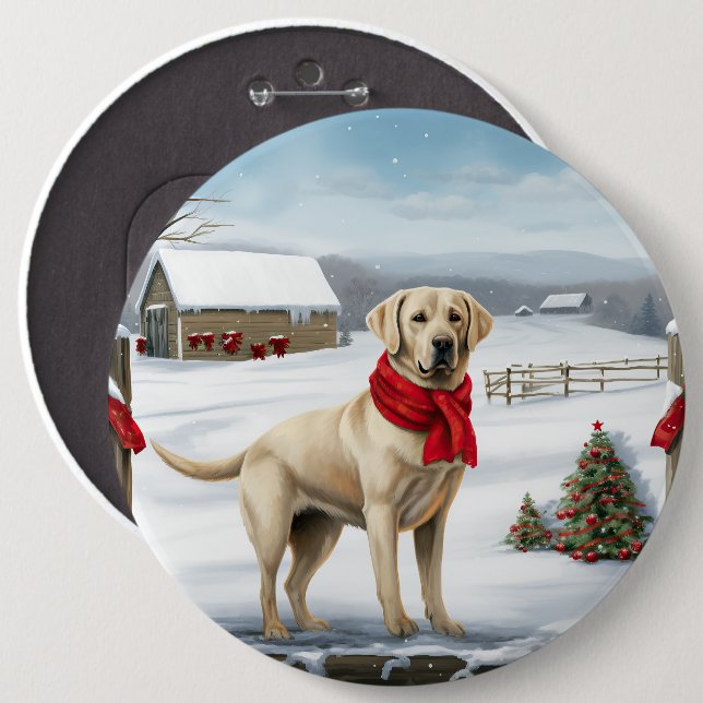 Labrador Retriever Dog in Schnee Weihnachten Button (Vorne & Hinten)