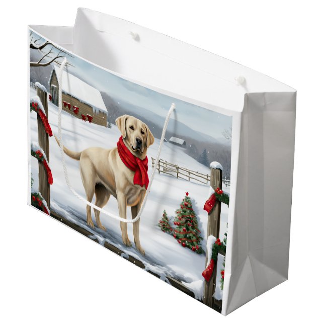 Labrador Retriever Dog in Schnee Weihnachten Große Geschenktüte (Vorderseite Schrägansicht)