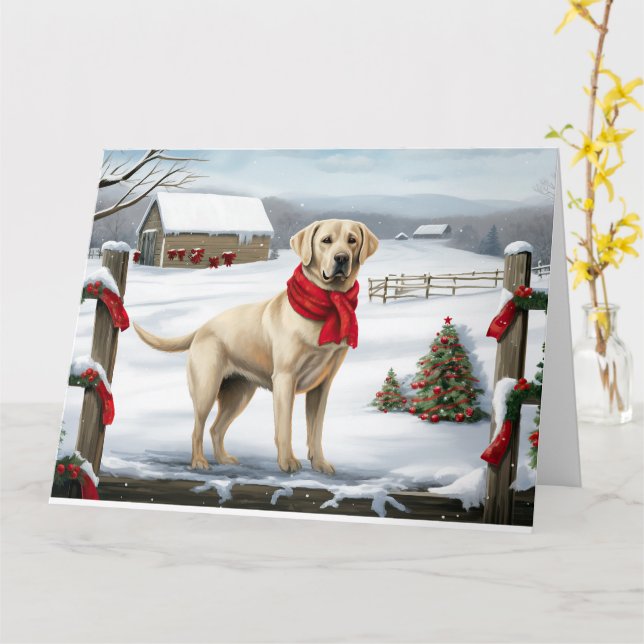 Labrador Retriever Dog in Schnee Weihnachten Karte (Gelbe Blume)