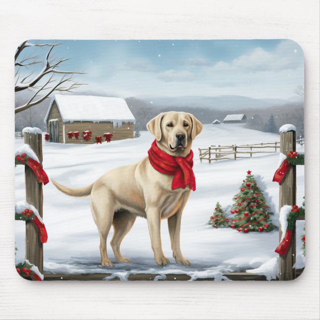 Labrador Retriever Dog in Schnee Weihnachten Mousepad (Vorne)
