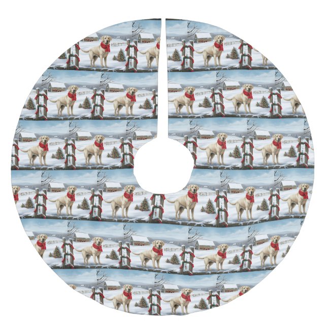 Labrador Retriever Dog in Schnee Weihnachten Polyester Weihnachtsbaumdecke (Vorderseite)
