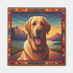 Labrador Retriever Dog Landscape Floral dekorativ Magnet