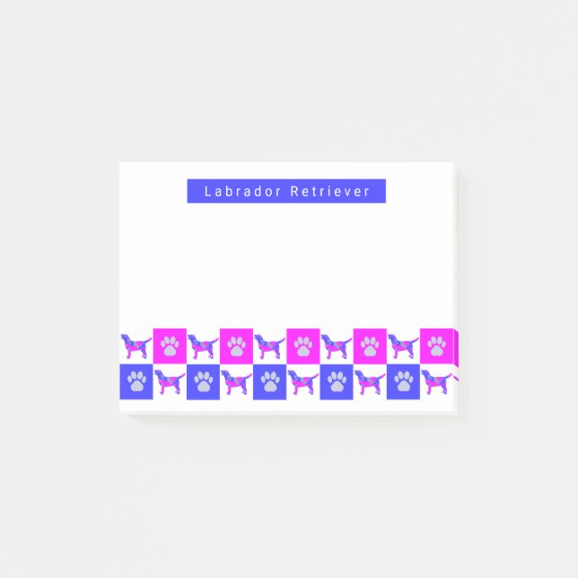 Labrador Retriever Dog & Paw Hot Pink & Blue Post-it Klebezettel (Vorderseite)