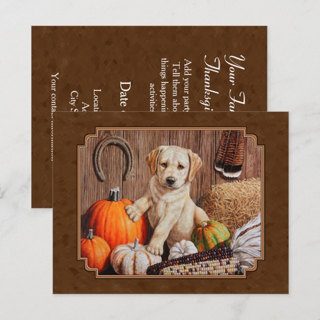 Labrador Retriever Dog & Pumpkins Brown Einladung (Vorne/Hinten)