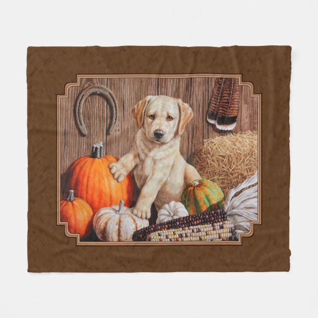 Labrador Retriever Dog & Pumpkins Brown Fleecedecke (Vorderseite (Horizontal))