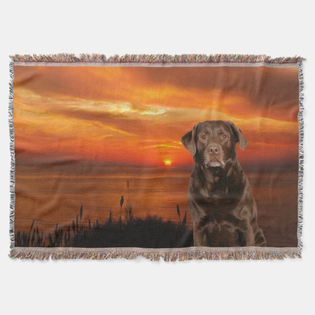 Labrador Retriever Dog Sunset Throw Blanket Decke (Vorderseite)