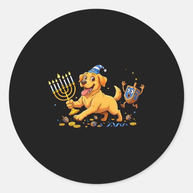 Labrador Retriever Dreidel Menorah Hanukkah Kids W Runder Aufkleber (Vorderseite)