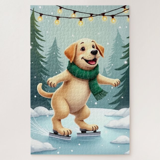 Labrador Retriever Eislaufen Weihnachtsbild (Vertikal)