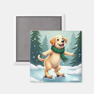 Labrador Retriever Eislaufen Weihnachtsbild Magnet