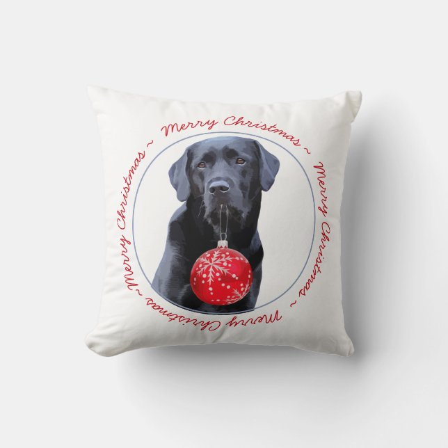 Labrador Retriever Frohe Weihnachtshunde Schwarzes Kissen (Vorderseite)