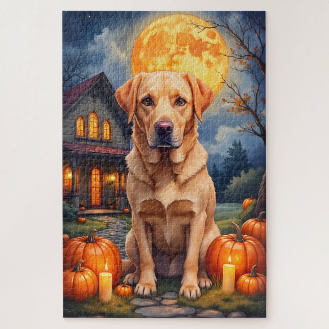Labrador Retriever gemütliches Halloween-Porträt K (Vertikal)