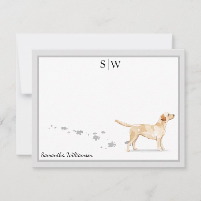 Labrador Retriever Gray Border Monogram Custom Mitteilungskarte (Vorderseite)