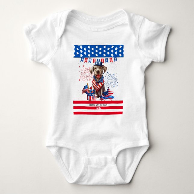 Labrador Retriever Happy 4. Juli Unabhängigkeit Baby Strampler (Vorderseite)