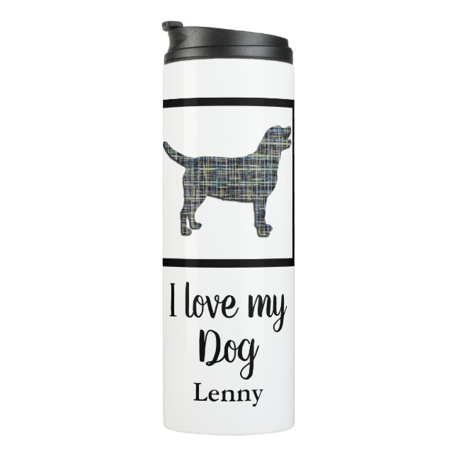 Labrador Retriever Hund Gelb & Blau Silhouette Thermosbecher (Nach rechts gedreht)