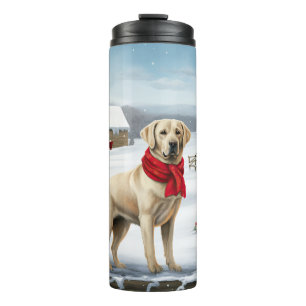 Labrador Retriever Hund im Schnee Weihnachten Thermosbecher