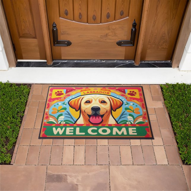 Labrador Retriever Hund Willkommen farbenfrohe Gre Fußmatte (Außenbereich)