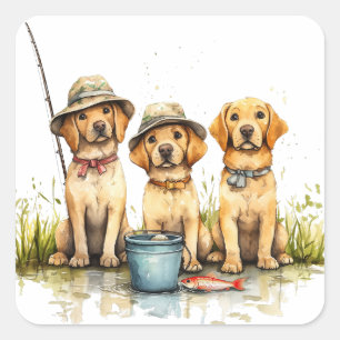 Labrador Retriever Hunde angeln Quadratischer Aufkleber