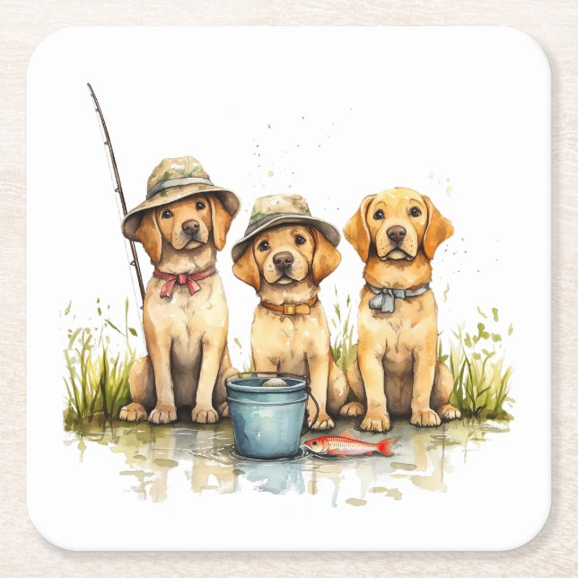 Labrador Retriever Hunde Fischen Rechteckiger Pappuntersetzer (Vorderseite)