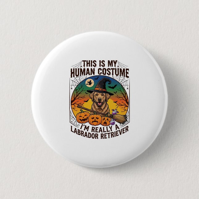 Labrador Retriever im Menschenkostüm Halloween Hex Button (Vorderseite)