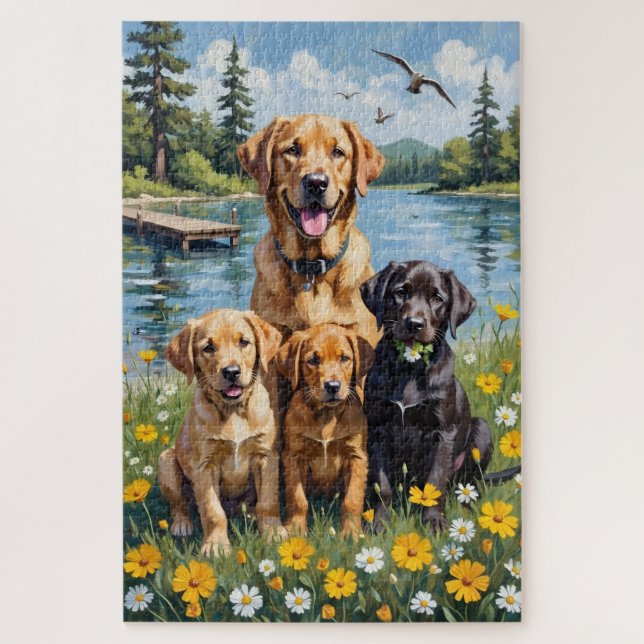 Labrador Retriever Lakeside Wiesen Kunst (Vertikal)