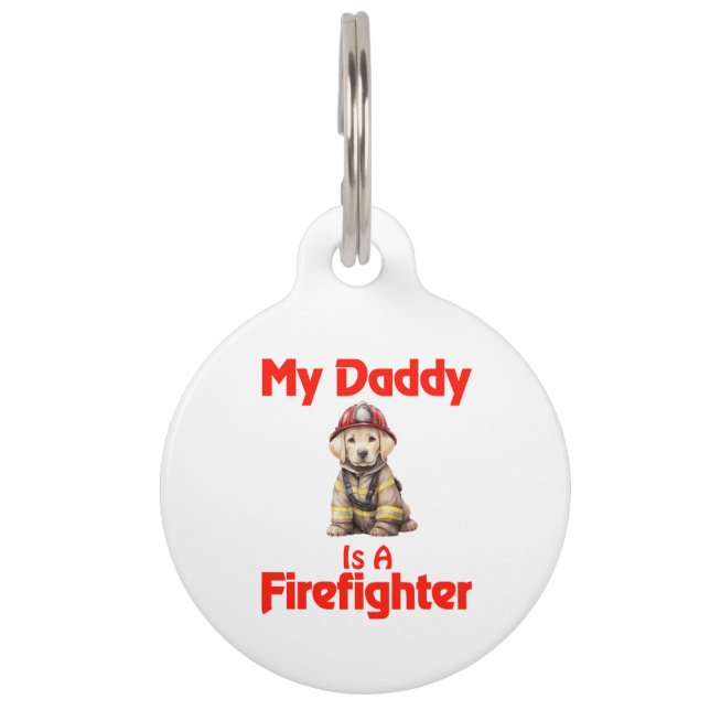 Labrador Retriever Mein Papa ist Feuerwehrmann Haustiermarke (Vorderseite)