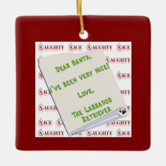 Labrador Retriever Naughty oder Nice Schlüsselanhä Keramikornament (Vorderseite)